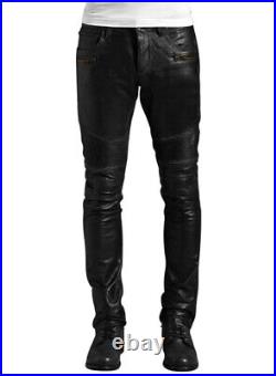 Slim Fit Men Leather Biker Pants Genuine Leather Quilted Men Leather Pants