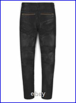 Slim Fit Men Leather Biker Pants Genuine Leather Quilted Men Leather Pants