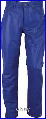 Slim fit Leather Pants Blue Motorbike Leather jeans tight Real Genuine Leather