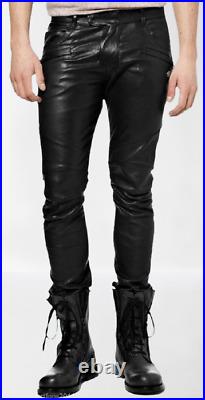 Slim-fit Leather pants black leather pants mens leather pants jeans Trouser US32