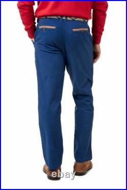 Southern Tide RT-7 5-Pocket Stretch Chino Pants Leather Trim Blue Depths 32 x 34