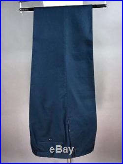 Stefano Ricci Luxury Blue Cotton Silk Black Genuine Leather Trim Mens Pants