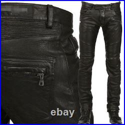 Stylish Men's Leather Retro Motorcycle Slim Fit Pants Gothic Zip Trousers 36 38