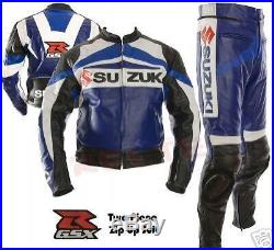 Suzuki Gsxr Motorcycle Cowhide Men Leather Suit Motorbike Jacket Pant 2-piece