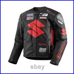Suzuki Icon Red Men Leather Motorcycle Jacket Biker Suit Riding Pants Trousers