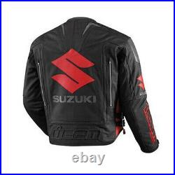Suzuki Icon Red Men Leather Motorcycle Jacket Biker Suit Riding Pants Trousers