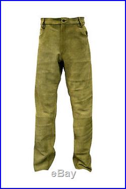Tan Suede Thick Leather Men's Jeans Model Pant New All Sizes