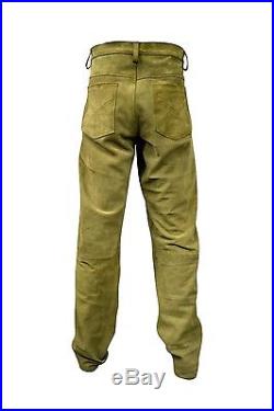 Tan Suede Thick Leather Men's Jeans Model Pant New All Sizes