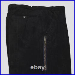 Tannery West Suede Cargo Pant W32 Men Black Leather Trousers with Zipped Pocket