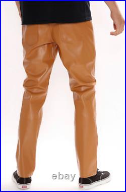 The Biker' Men's GENUINE COW LEATHER Jeans Style 5 Pocket Motorbike Brown Pants