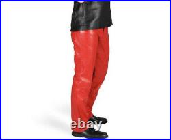 The Biker'Mens GENUINE COW LEATHER Pant Jeans Style 5 Pocket Motorbike Red Pants