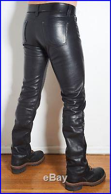 The Leather Man NYC Low Rise Leather Pants, 501 style, size 30 Gay, BLUF, Fetish