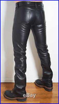 The Leather Man NYC Low Rise Leather Pants, 501 style, size 30 Gay, BLUF, Fetish