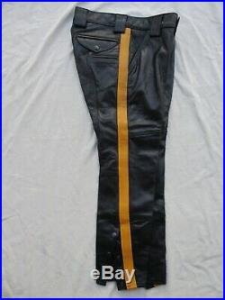 Tino New York black yellow stripe leather police uniform slim pants 30 $600