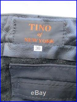 Tino New York black yellow stripe leather police uniform slim pants 30 $600