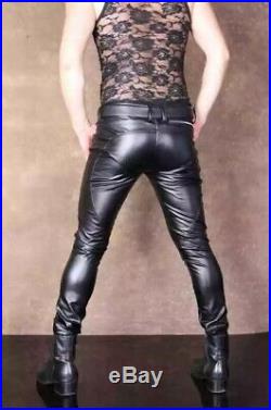 Top New Men's Real Soft Leather Pants Double Zip Trouser jeans Bottom BLUF Biker