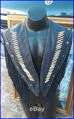 Tribe America Leather Fringe buffalo bone shawl women men jacket vest pants