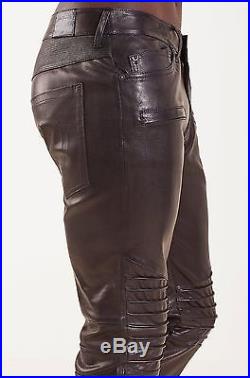 True Religion Biker Straight Leather Mens Pants in Black, Size W32, $799