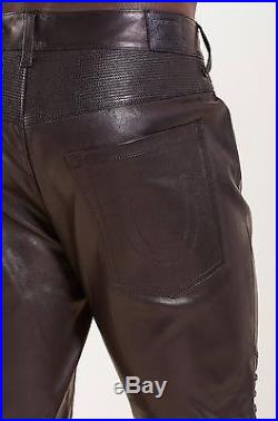 True Religion Biker Straight Leather Mens Pants in Black, Size W32, $799