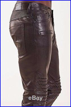 True Religion Biker Straight Leather Mens Pants in Black, Size W36/L34, $799