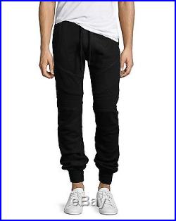 True Religion Brand Jeans Men's Faux Leather Moto Sweatpants Jogger Pants Black