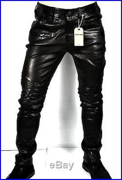True Religion Men's $799 Moto/Biker Slim Goat Leather Pants M15HP10A1G