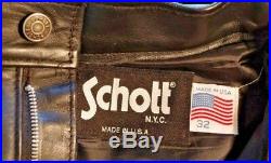 Unhemmed Schott Style 600 Steerhide Straight Leg Leather Pants Men's Size 32