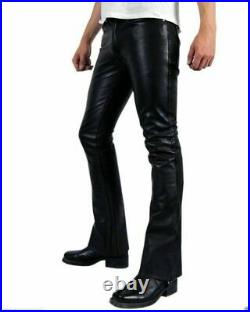 Urban Men's Genuine Lambskin Authentic Leather Pant Bell Bottom Basic Black Pant