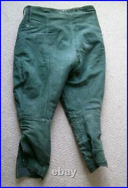 Used German Police Motorcycle Green Leather Breeches, Large Adaptable Size