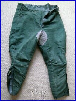 Used German Police Motorcycle Green Leather Breeches, Large Adaptable Size