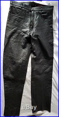 VANGUARD Mens Motorcycle Heavy Leather Pants Waist 38 Inseam 33 Black