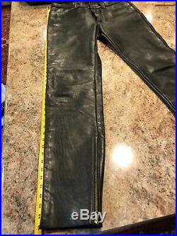 VANSON Mens Leather Pants. Great Condition Black Tapered Leg Zippered 36/37 W