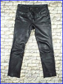 VINTAGE German Leather Motorcycle Pants L 34 x 32 Black Bandit Cruiser Metal
