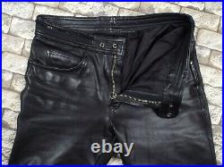 VINTAGE German Leather Motorcycle Pants L 34 x 32 Black Bandit Cruiser Metal