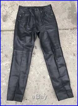 VIntage MEN'S WILSONS Soft Black Genuine Leather Biker Motorcycle Pants Size 34