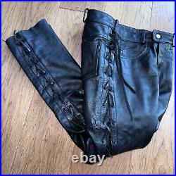 VTG 70s 80s EASY RIDERS Mens Leather Pants Lace Up Sides MOTORCYCLE Sz 30
