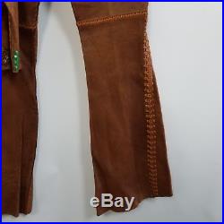 VTG 70s North Beach Leather Whipstitch Jacket & Pants Mens SZ XS Womens Boho Q