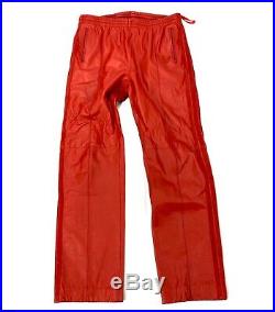 VTG Adidas Trefoil Mens Red Leather Three Stripe Pants Tapered Size Medium