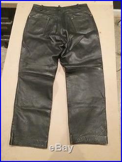 VTG MEN'S WILSONS Black Genuine Leather Biker Motorcycle Pants Size 34X30