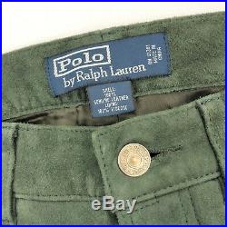 VTG Polo Ralph Lauren Mens Suede Leather 5-Pocket Pants Jeans Green 32 x 32