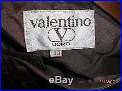 Valentino Brown Leather Men's Pants, Size 33 European