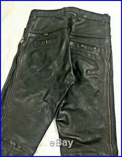 Vanson Black Heavy Leather Motorcycle Pants Side Zip Mens Size 38 Made in USA