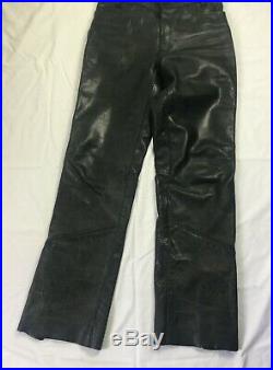 Vanson Black Heavy Leather Motorcycle Pants Side Zip Mens Size 38 Made in USA