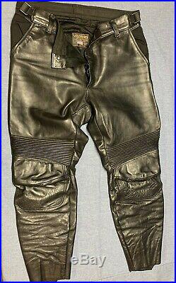 Vanson Men's Black Leather Motorcycle Pants Breeches Large Excellent Condition