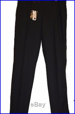 Versace Collection Men's Black Tuxedo Leather Stripes Trim Wool Pants Size 40