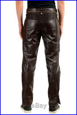 Versace Men's 100% Leather Brown Casual Pants US 32 IT 48