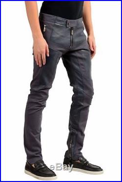 Versace Men's Gray Leather Trimmed Casual Pants US 32 IT 48