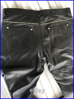 Versace Mens Leather Pants With Gold Studs Sz IT 56 US 40