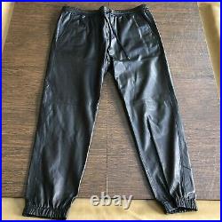 Vince Men's Black Lamb Leather Jogger Pants, Size XL