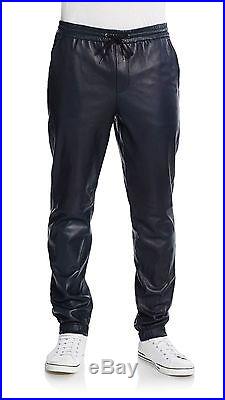 Vince Men's Moto Leather Jogger Elasticized Pants Trousers Blue Large NWT $895